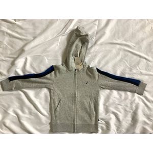 Nautica Little Boys Side Stripe Fleece Hoodie Gray/Blue S 4